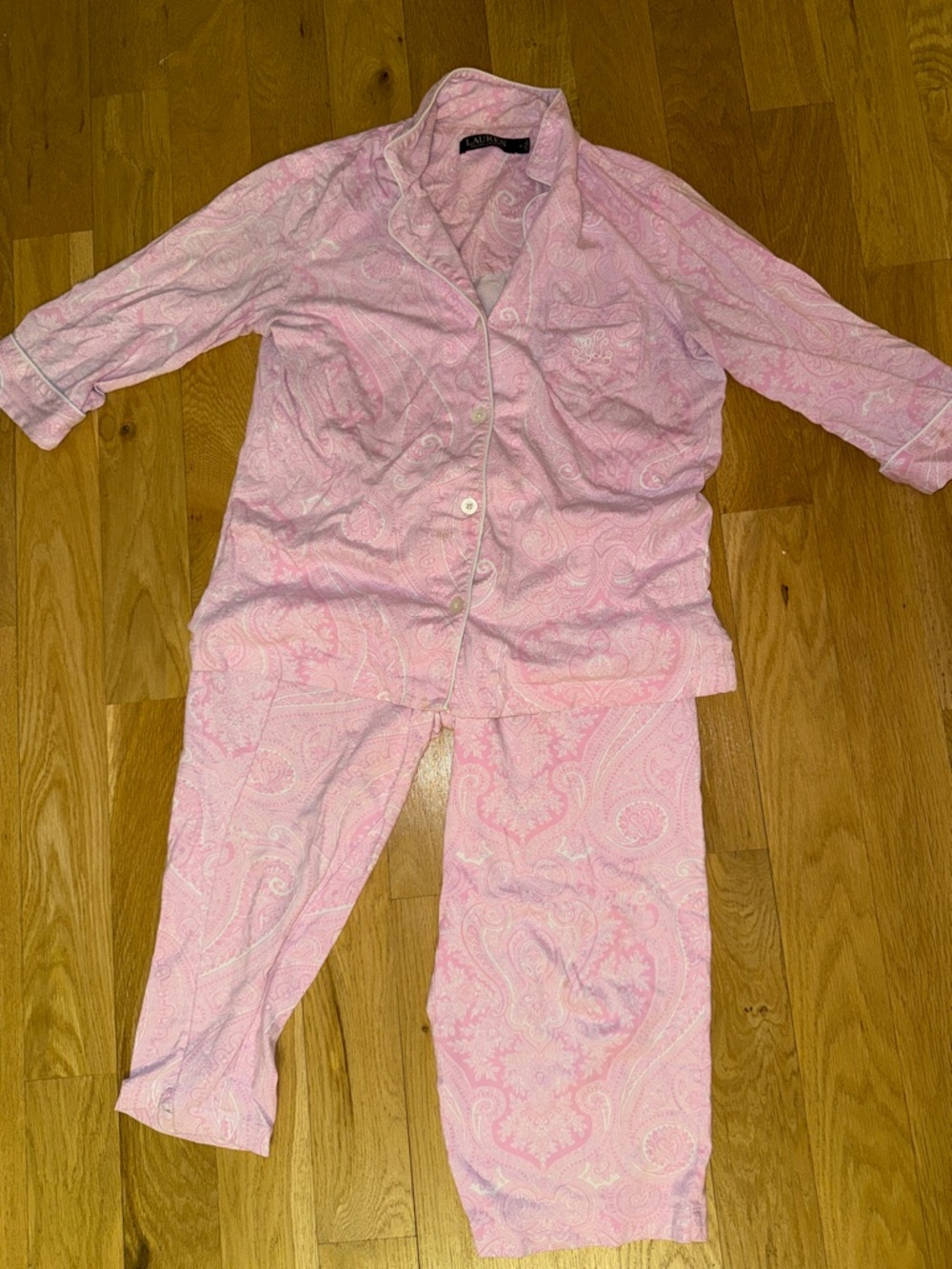 Women’s Lauren Ralph Lauren Pink Paisley Pajama Set w/ Embroidered Logo